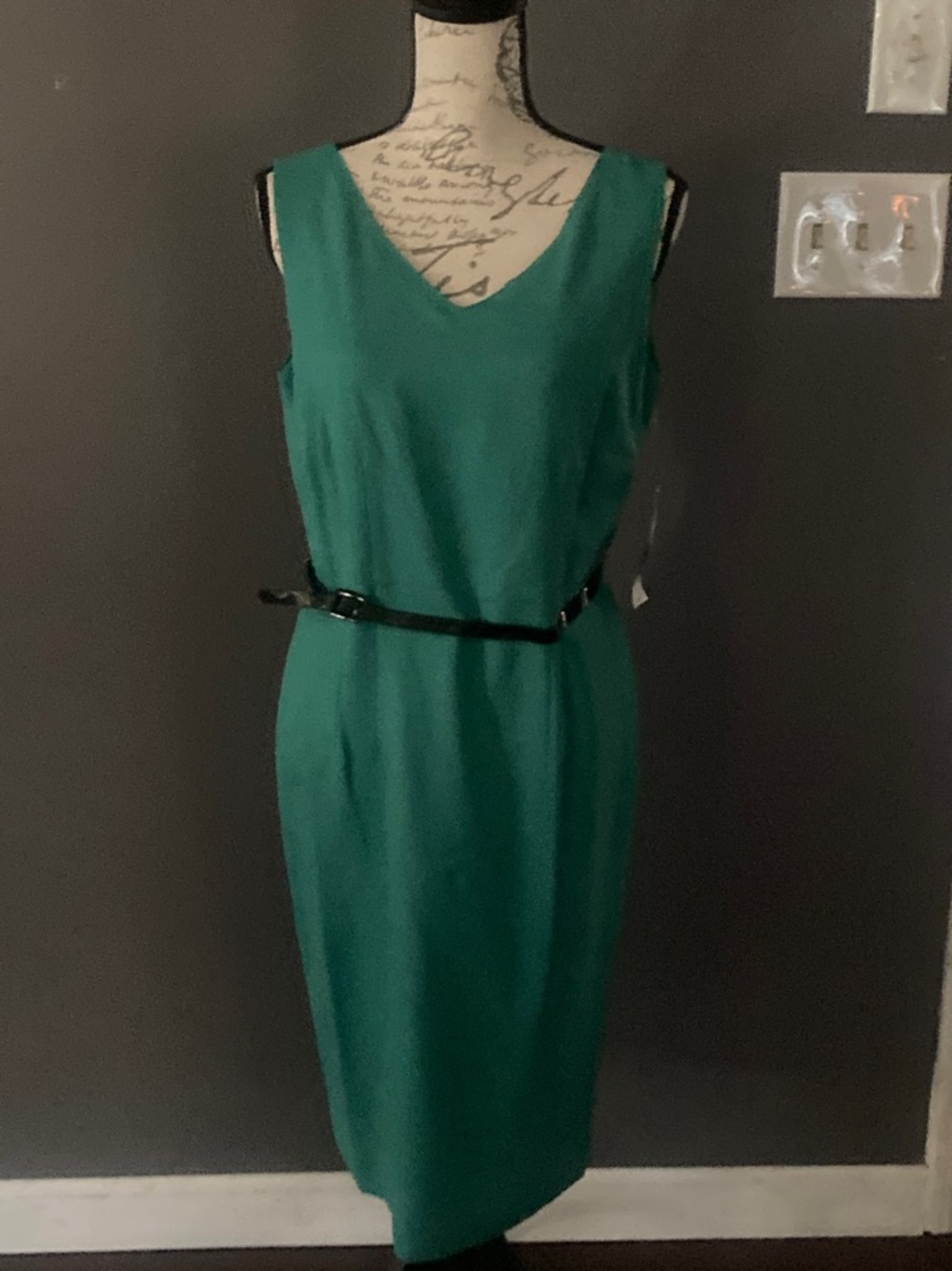 Evan Picone black label beautiful belted green sleeveless dress size 8 NWT